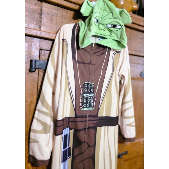 Yoda Costume One Piece Zip-up Outfit w Hood Sz Small Adult Halloween or Pajamas - Picture 10 of 16